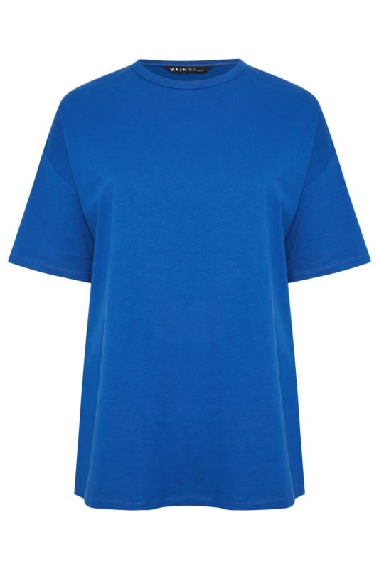 YOURS Plus Size Cobalt Blue Split Hem Oversized T-Shirt | Yours Clothing 5