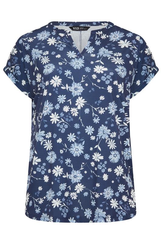 YOURS Curve Plus Size Navy Blue Floral V-Neck Blouse | Yours Clothing  6