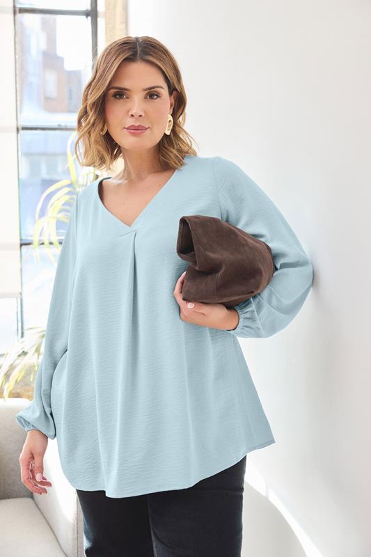 Plus Size  EVANS Curve Blue Pleat Front Swing Blouse