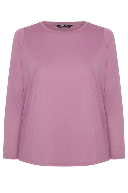 YOURS Plus Size Light Purple Long Sleeve Core T-Shirt | Yours Clothing 5