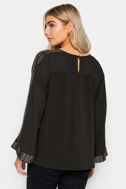 M&Co Black Sequin Trim Long Sleeve Top | M&Co 3