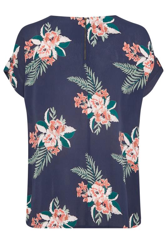 YOURS Plus Size Navy Blue Tropical Print Zip Back Oversized Top | Yours Clothing 7
