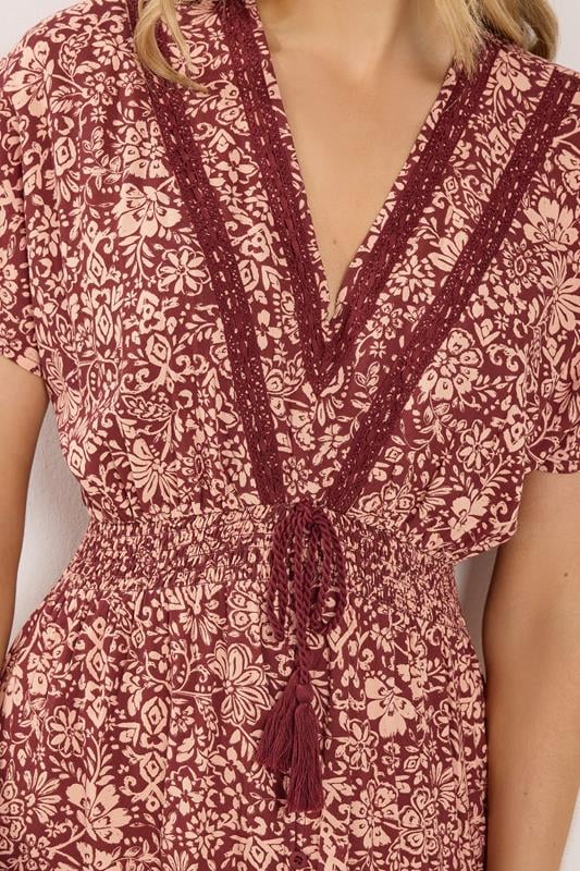 LTS Tall Women's Red & Pink Floral Textured Maxi Dress | Long Tall Sally 5