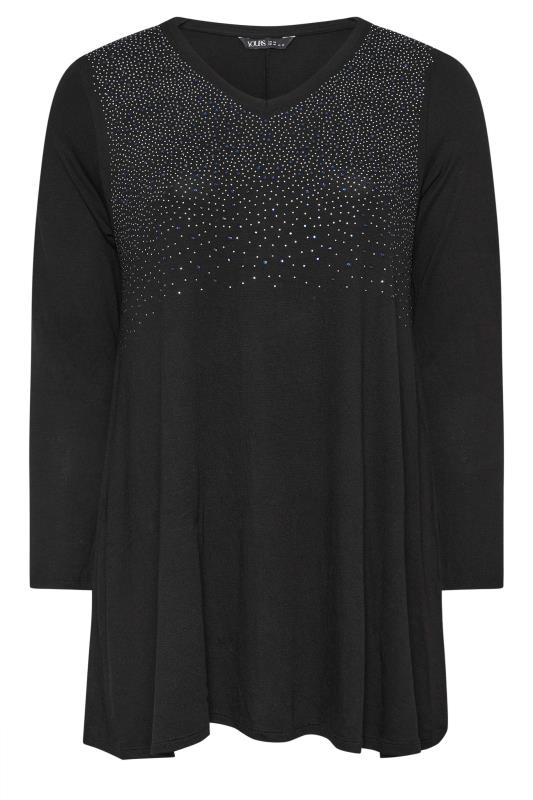 YOURS Plus Size Black Stud Embellished Long Sleeve Top | Yours Clothing 5