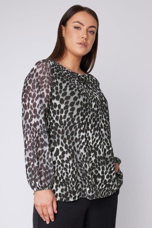 Plus Size  EVANS Curve Grey Leopard Print Mesh Top