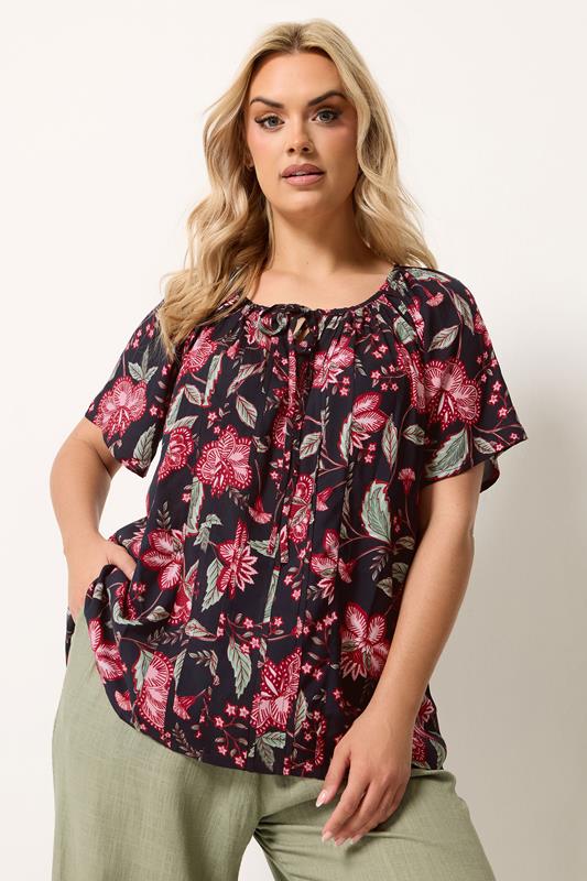  YOURS Curve Black Floral Pintuck Blouse