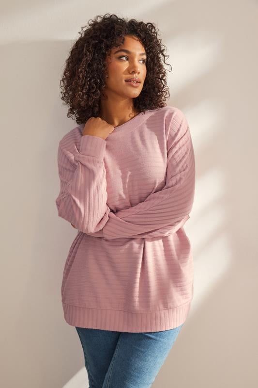 EVANS Plus Size Pink Ribbed Soft Touch Jumper | Evans 1