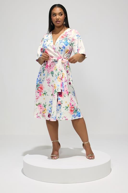 Plus Size  YOURS LONDON Curve White Floral Wrap Skater Dress