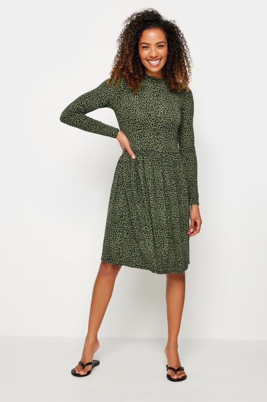 Women's  M&Co Khaki Green Animal Print Smock Dress