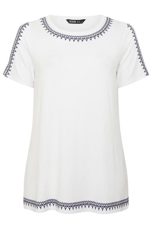 YOURS Plus Size White Embroidered T-Shirt | Yours Clothing 5