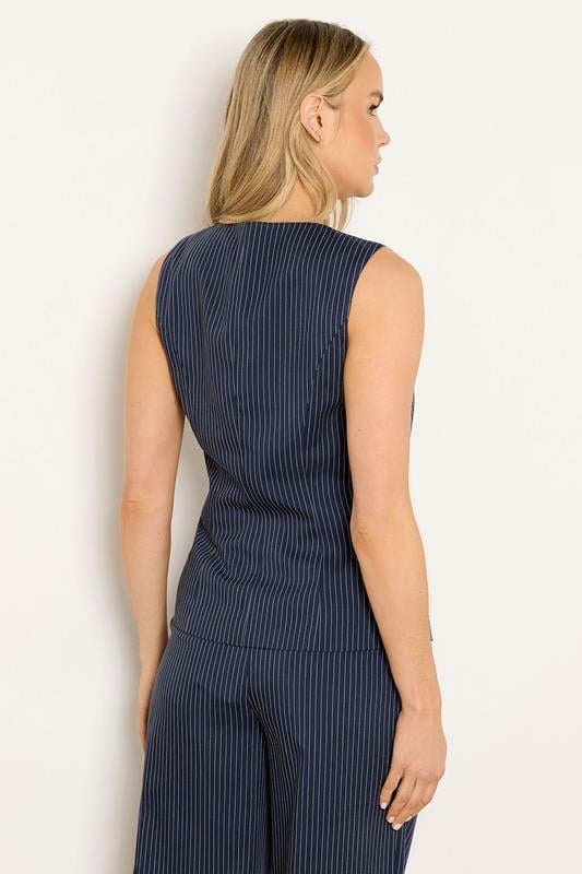 LTS Tall Women's Set Navy Blue Pinstripe Waistcoat & Wide Leg Trousers | Long Tall Sally 2