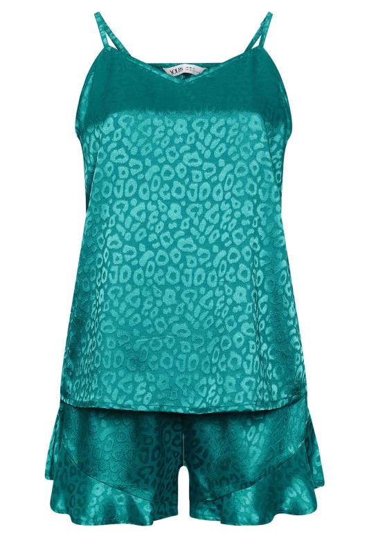 YOURS Plus Size Green Leopard Print Satin Pyjama Set | Yours Clothing  6