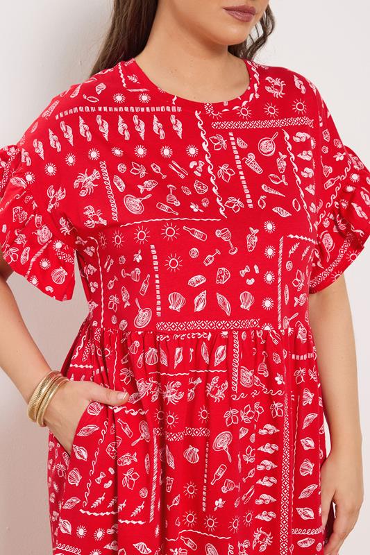 YOURS Plus Size Red Mixed Shell Midi Dress | Yours Clothing 4