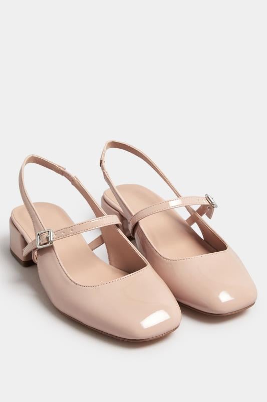 Plus Size  Yours Nude Patent Mary Jane Slingback Heels In Extra Wide EEE Fit