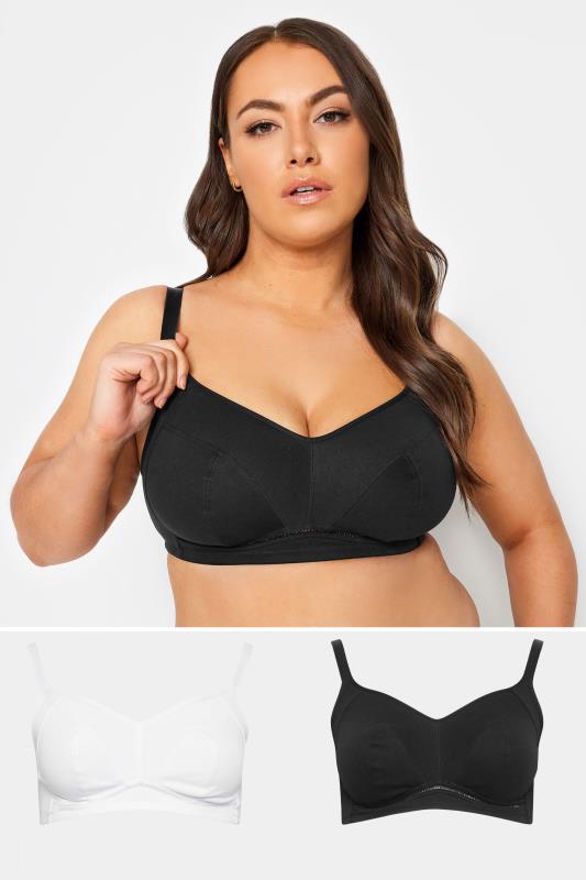 Plus Size  Yours 2 PACK Black & White Non-Wired Cotton Bras