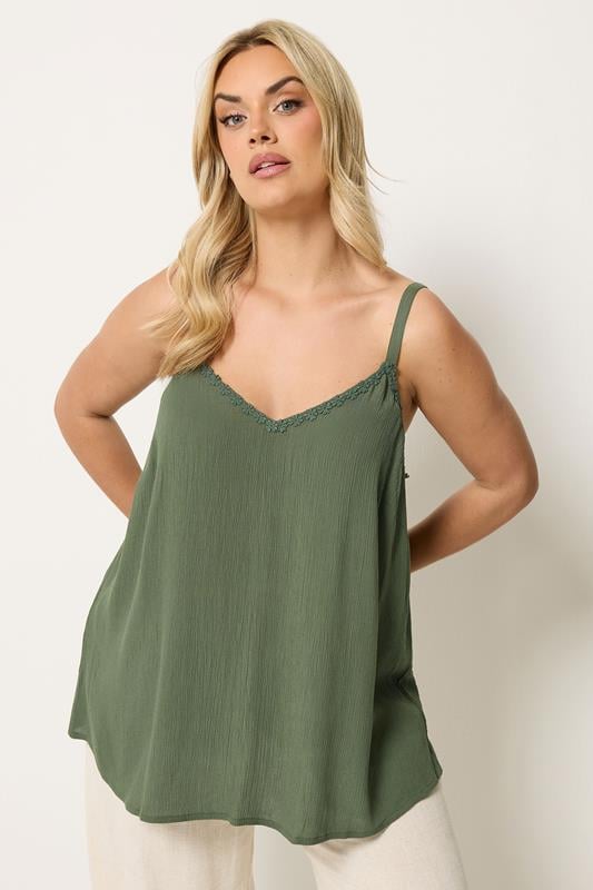  YOURS Curve Green Embroidered Floral Trim Vest Top