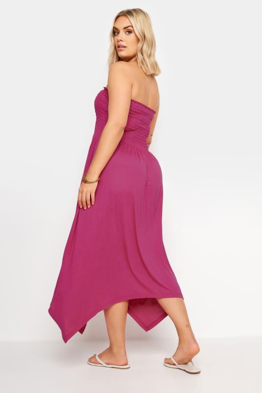 YOURS Plus Size Pink Shirred Bandeau Midi Dress | Yours Clothing 3