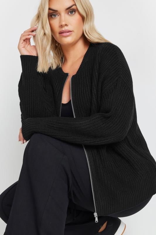 Plus Size  YOURS Curve Black Knitted Bomber Cardigan