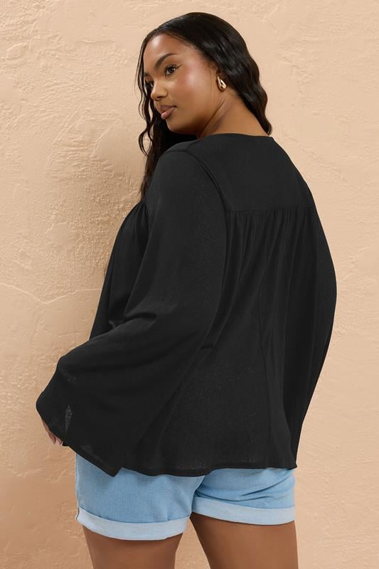 YOURS Plus Size Black Lightweight Tie Front Top | Yours Clothing 3