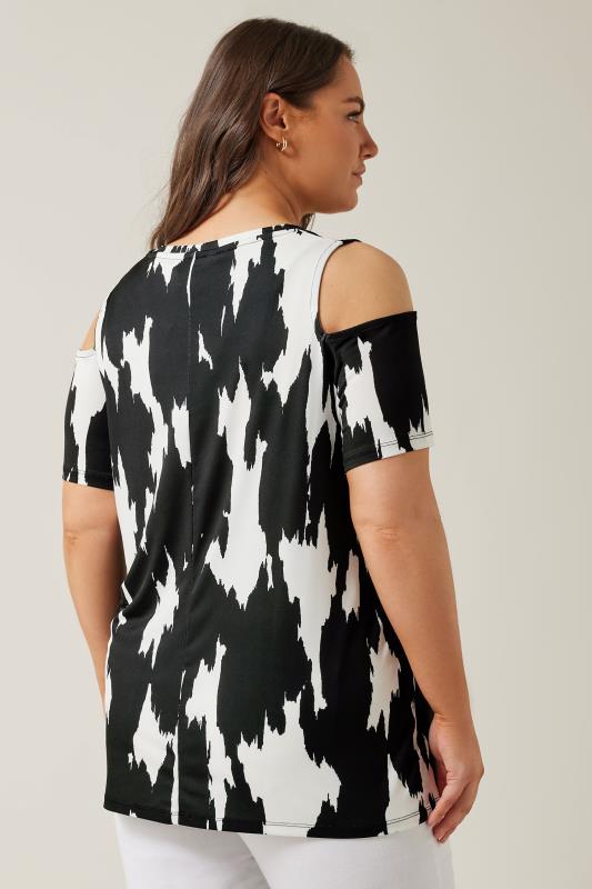 EVANS Plus Size Black Abstract Print Cold Shoulder Top | Evans 3