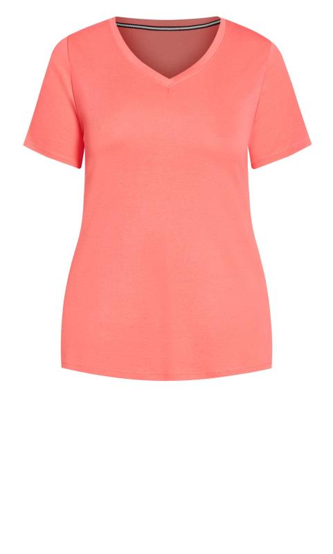 Avenue Coral Orange V-Neck T-Shirt 5