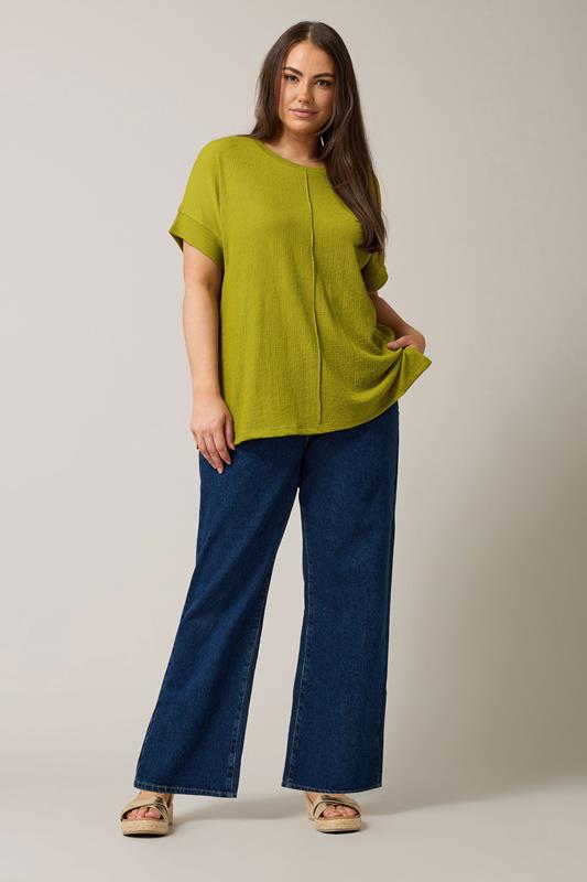 EVANS Plus Size Chartreuse Green Seam Front Jersey Crepe Top | Evans 1