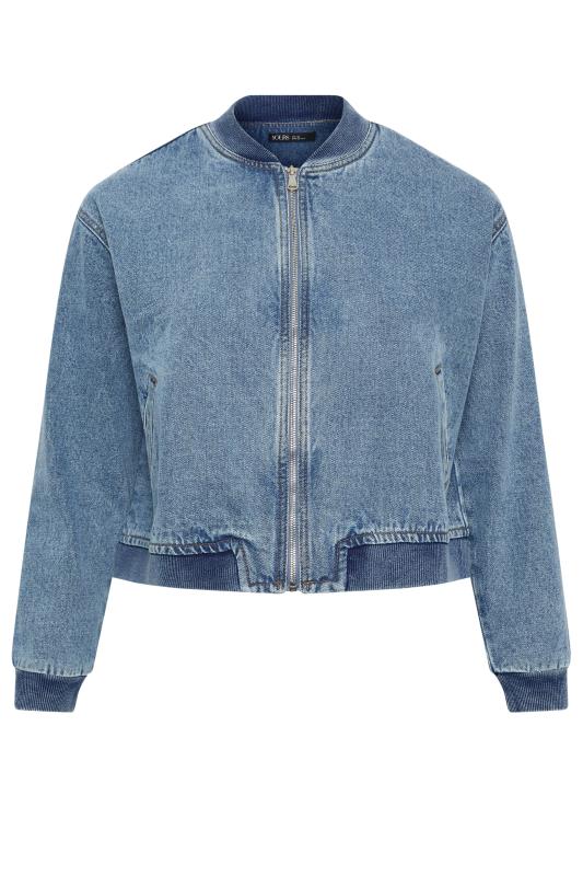 YOURS Plus Size Blue Denim Bomber Jacket | Yours Clothing 7