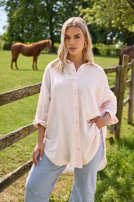 Plus Size  YOURS Curve Light Pink Linen Shirt