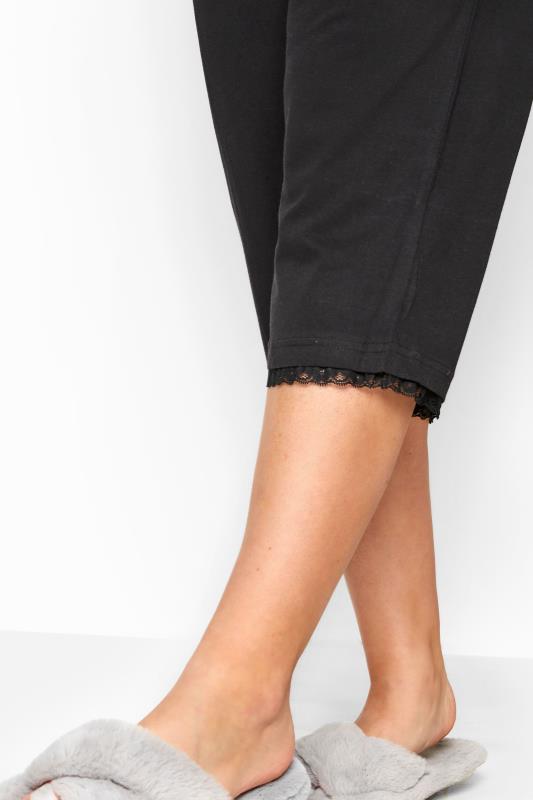 Plus Size Black Lace Trim Crop Pyjama Bottoms | Yours Clothing 3