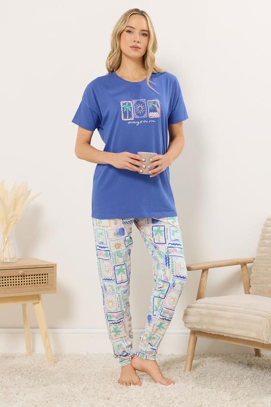  LTS Tall Blue 'Dreaming Of The Sea' Slogan Cotton Pyjama Set