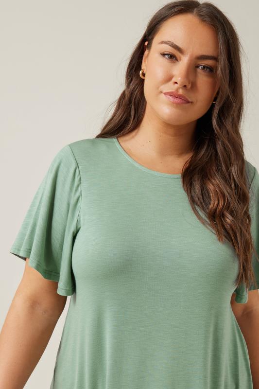 EVANS Plus Size Sage Green Angel Sleeve Top | Evans 4