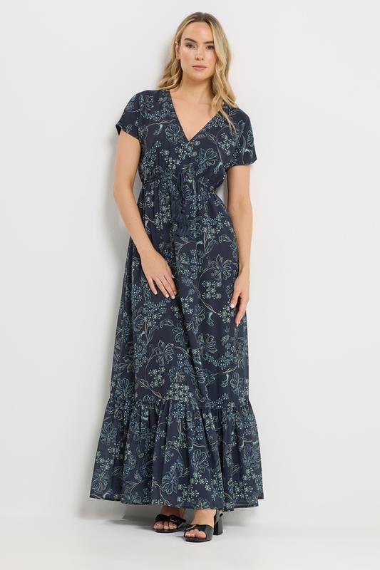 LTS Tall Women's Navy Blue Floral Tie Waist Maxi Dress | Long Tall Sally 1
