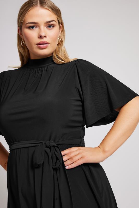 YOURS LONDON Plus Size Black High Neck Belted Skater Dress | Yours Clothing 4