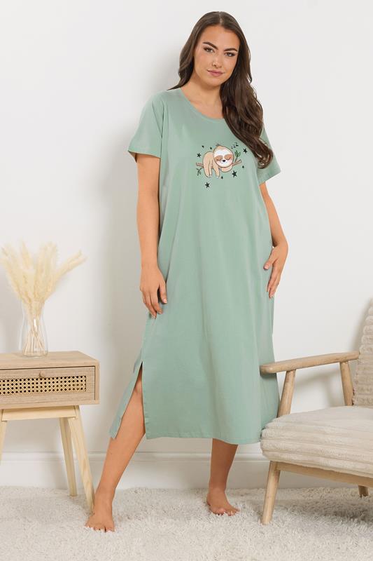  YOURS Curve Green Sloth Print Nightdress