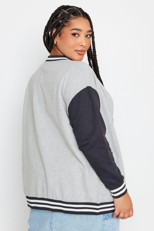 YOURS Plus Size Grey & Navy Blue Bomber Jacket | Yours Clothing 3