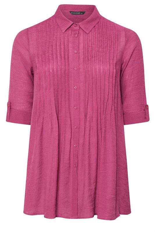 EVANS Plus Size Pink Pintuck Tab Sleeve Shirt | Evans 5