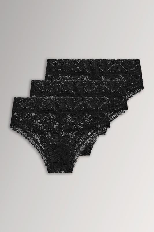  YOURSET 3 PACK Curve Black Lace Brazilian Briefs