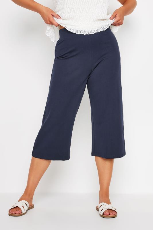 M&Co Navy Blue Cropped Wide Leg Yoga Pants | M&Co 1