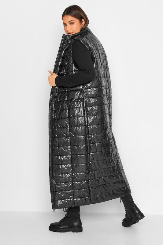 LTS Tall Women's Black High Shine Maxi Puffer Gilet | Long Tall Sally 5