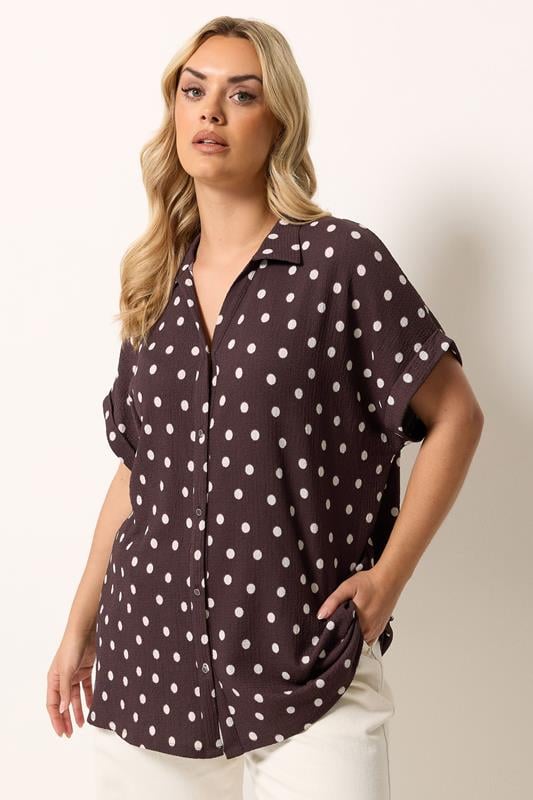YOURS Curve Chocolate Brown Polka Dot Shirt
