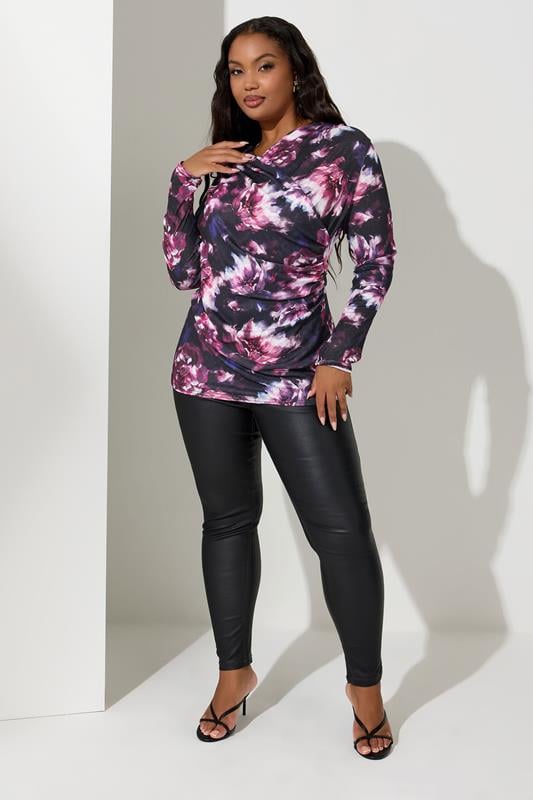 YOURS LONDON Plus Size Purple Floral Print Wrap Top | Yours Clothing 2