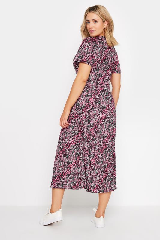 M&Co Pink Floral Print Twist Front Short Sleeve Dress | M&Co 4