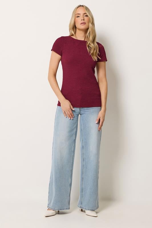 LTS Tall Women's Burgundy Red Textured Slash Neck Top | Long Tall Sally 1