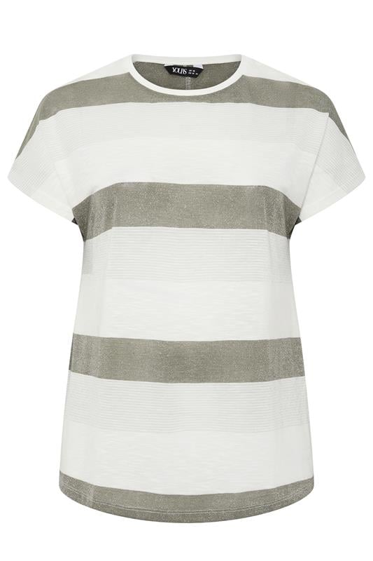 YOURS Plus Size Grey Shimmer Stripe Top | Yours Clothing 5