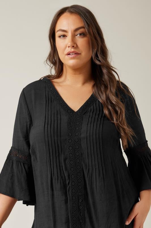 Evans Black Crochet Flare Sleeve Top 1