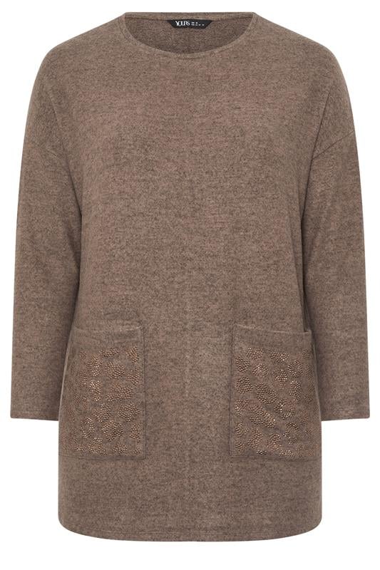 YOURS Plus Size Brown Leopard Diamante Embellished Pocket Top | Yours Clothing 6