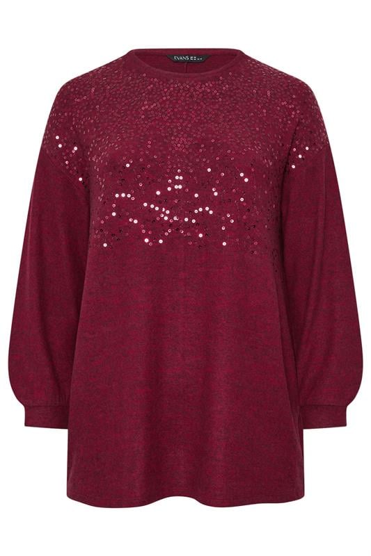 EVANS Plus Size Red Sequin Embellished Knitted Top | Evans 5