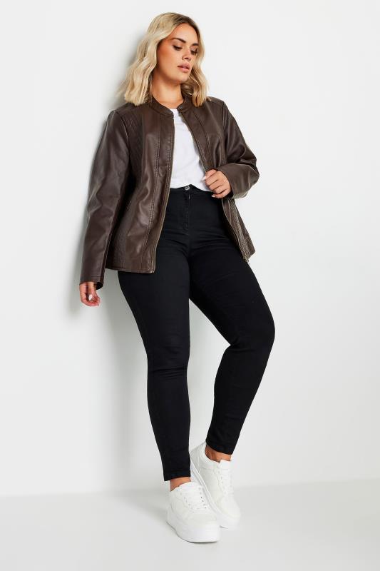 YOURS Curve Chocolate Brown Faux Leather Jacket | Yours Clothing  3