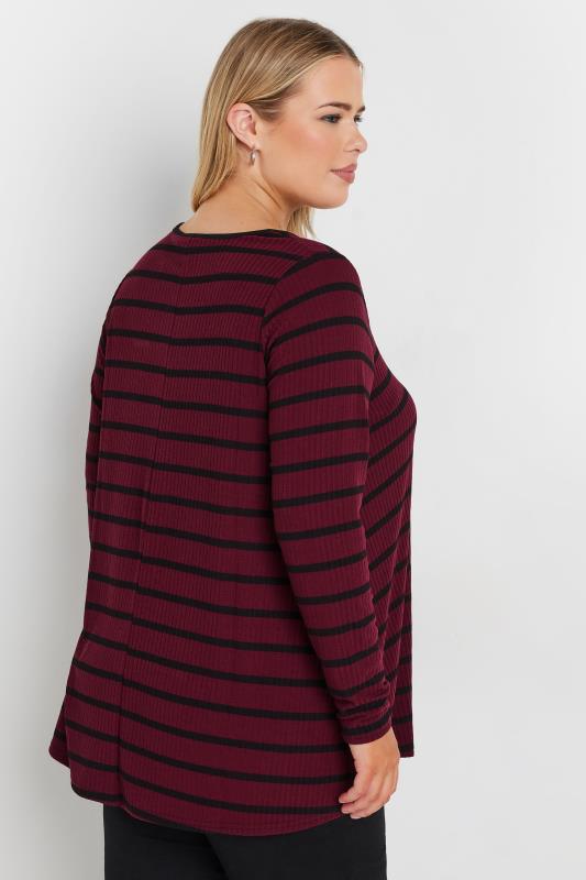 YOURS Plus Size Burgundy Red Stripe Long Sleeve Swing Top | Yours Clothing 3