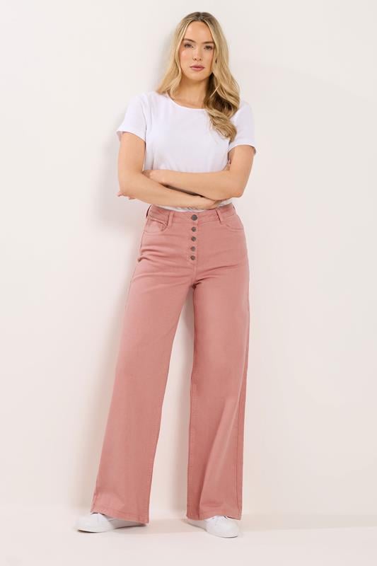  LTS Tall Coral Pink Button Detail Wide Leg Jeans